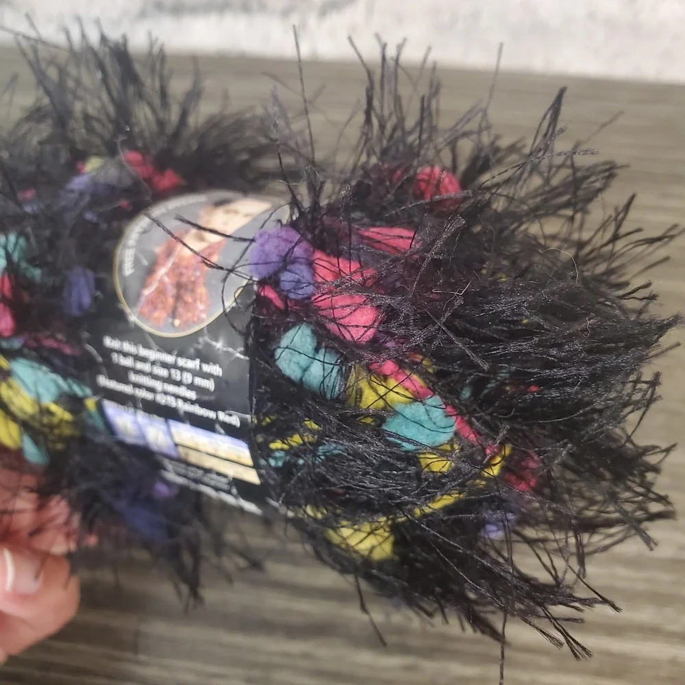 Lion Brand (2) Fancy Fur Eyelash Yarn 1.75 Oz. 39 Yds Bold Black, Brilliant Blue